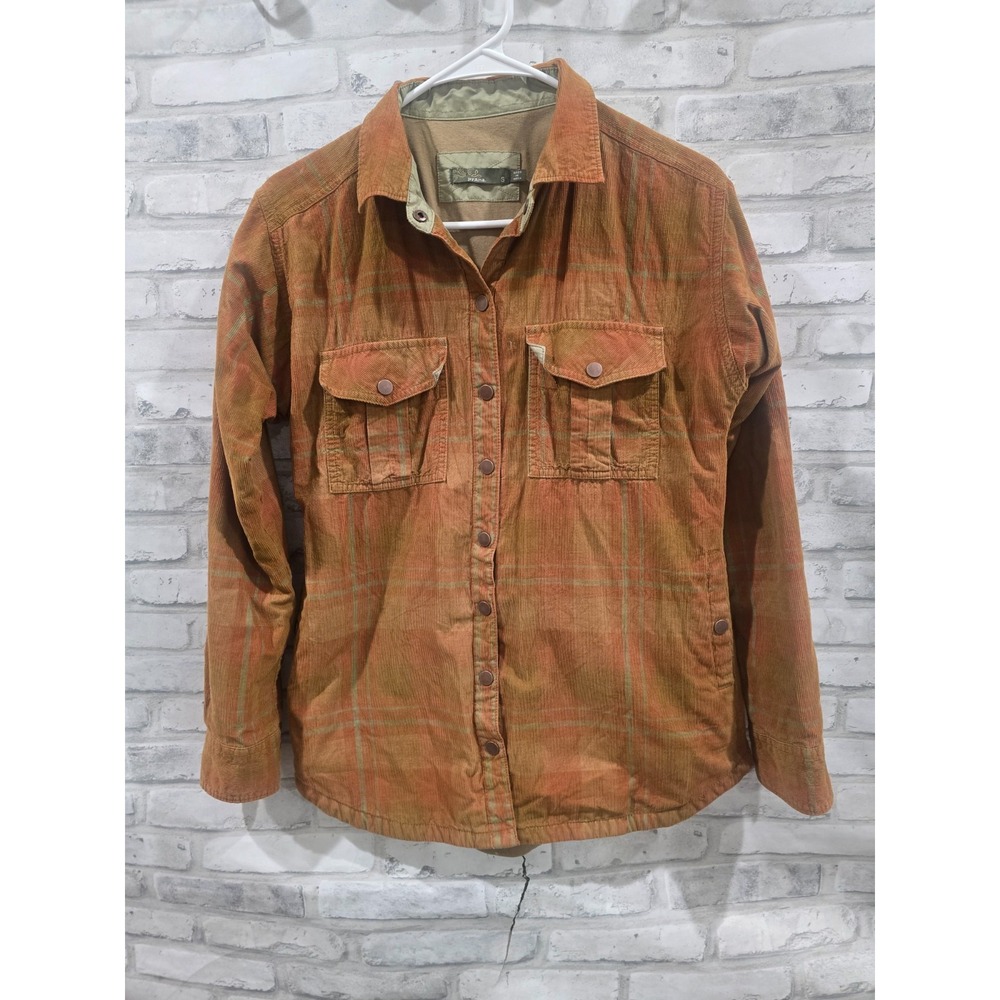 Prana Finnegan Shacket Women S Orange Plaid Corduroy Cabincore Jacket Shirt